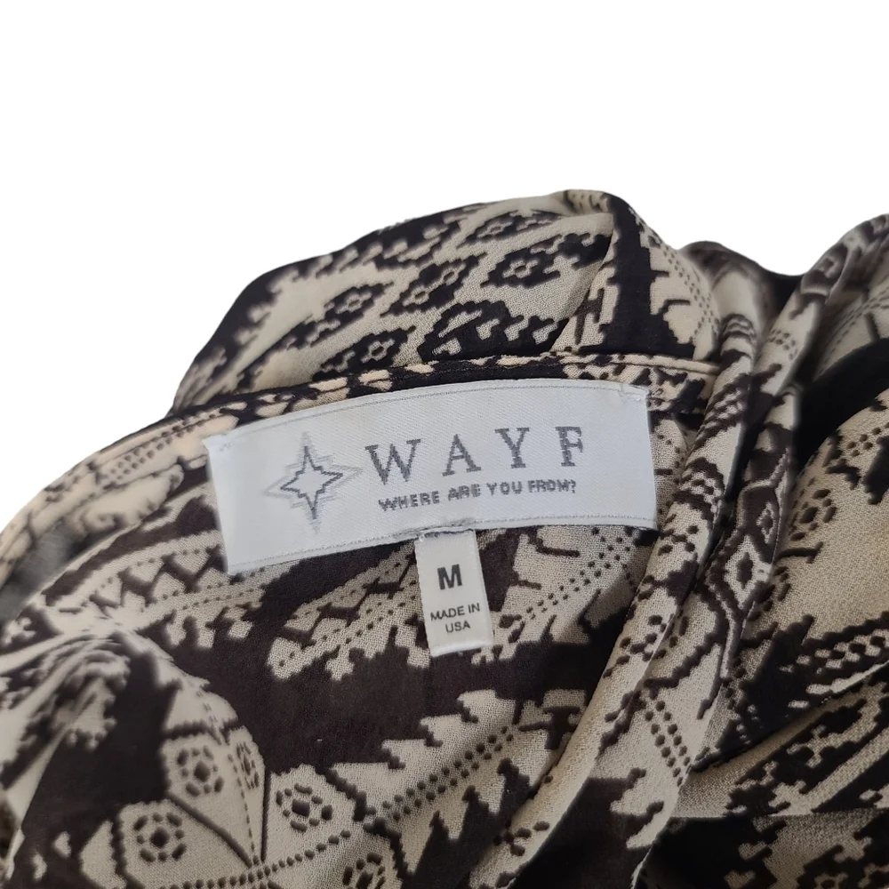 WAYF V Neck Long Sleeve Mini Printed Dress M